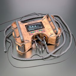 Detailed 3D-rendered portable gas analyzer with futuristic design, intricate cables, and interface for Blender assets.