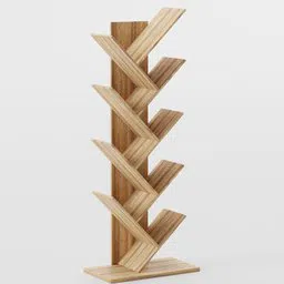 Detailed 3D model of a wooden tree-shaped bookshelf designed for interior decor visualizations, compatible with Blender.