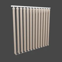 "Blender 3D model of a ribbon curtain with adjustable elements, ideal for office window shades. Photorealistic design, 100cm length, and easy manipulation using array. Available in FBX, B3D and screens formats."