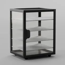 3D rendered glass shelving unit for storing healthcare equipment, compatible with Blender.