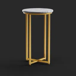 Round marble-top 3D model table with golden metal legs, designed in Blender for modern interior renderings.