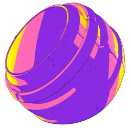 Vibrant purple and yellow non-photorealistic (NPR) PBR shader material for Blender 3D with procedural single-node setup.