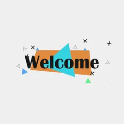 Dynamic 3D typography scene featuring 'Welcome' text with colorful abstract background shapes.