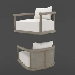 3D-rendered Isla Swivel Chair with cushion, Danish mid-century style, for Blender 3D outdoor scene modeling