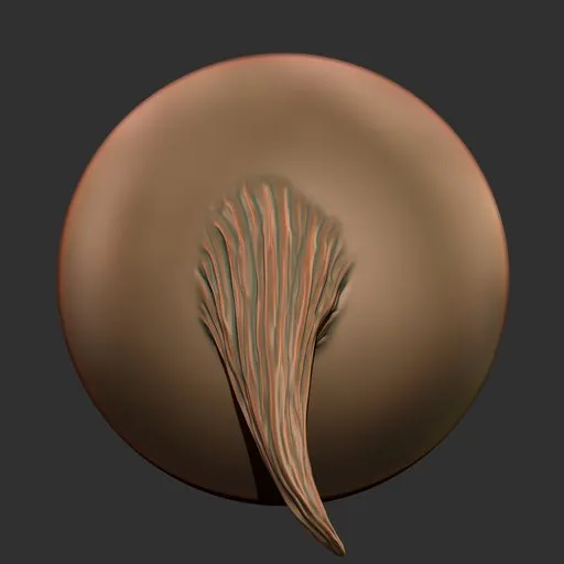 Detailed 3D sculpting brush creating realistic fur texture, ideal for hair and beard detailing in Blender models.