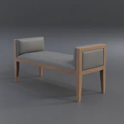 High-quality 3D rendering of a modern leather and wood bench for interior design, compatible with Blender.