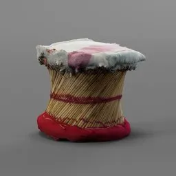 Low-poly 3D model of a textured bamboo stool with red base and white cushion, optimized for Blender rendering.