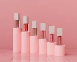 3D modeled lipstick set in pastel shades, ideal for Blender rendering and product visualizations.