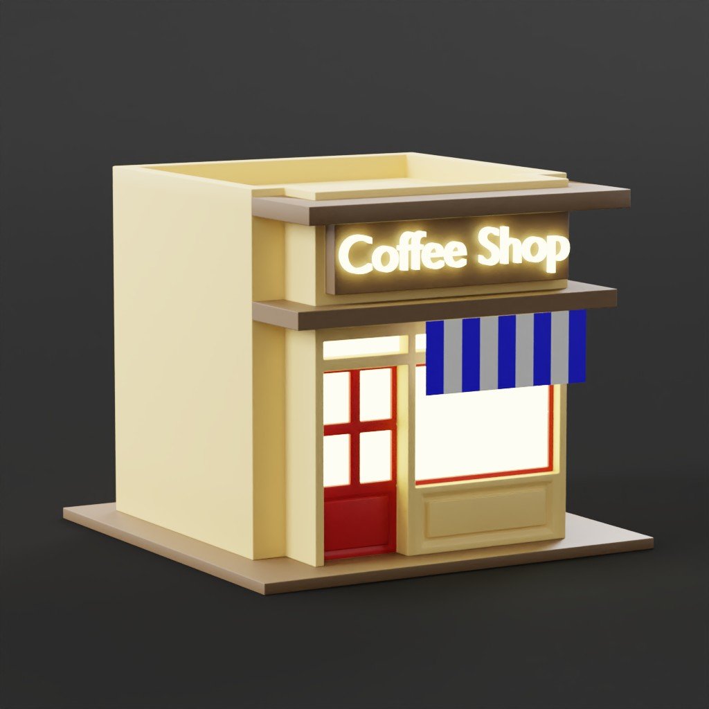 Coffee Shop 3d graphic illustration 3D Commercial models BlenderKit