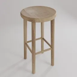 Realistic Blender 3D model of a high oak bar stool with detailed textures for interior design.