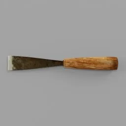 Low Poly 3D Model of a Woodworking Chisel, Textured, Ideal for Blender Rendering and Animation.