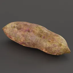 Highly detailed Blender 3D model of a sweet potato with realistic 8k textures on a neutral backdrop.