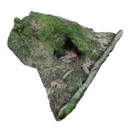 3D scanned burrow hole model with moss and debris for Blender, ideal for distant environment scenes.