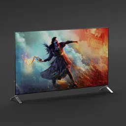 Highly detailed Blender 3D model of a 4K ultra-slim Android TV with vibrant display and modern design.