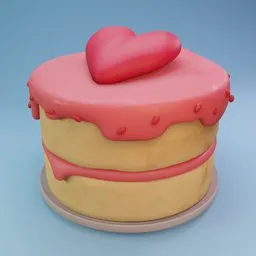 "A delicious 3D model of a creamy pink heart cake with chocolate chips made in Blender 3D. This in-game model is perfect for computer graphics and desktopography. Octane renderer was used to create a well-rendered image of the spongy cake on a plate."
