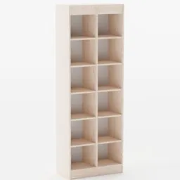 "Open cabinet 'Breeze' by SV-Furniture: a tall, white wood bookcase with evenly spaced shelves, standing pose, and a jar on one shelf. This high-quality 3D model rendered in Blender 3D is perfect for architectural visualizations and interior design projects. Find this popular and upvoted model for your Blender workflow at BlenderKit."