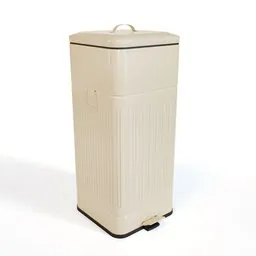 "White foot-operated kitchen waste container inspired by Hariton Pushwagner. Highly detailed full-body 3D model for Blender 3D software. Perfect for home organization in the storage category."
