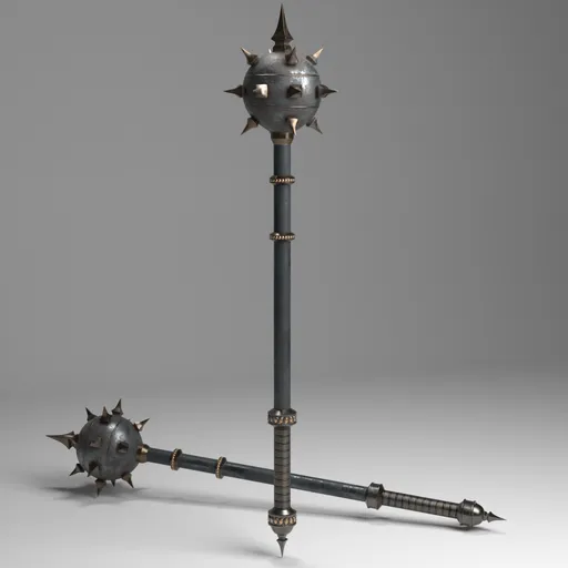 Highly detailed 3D model of a medieval flanged mace, designed for Blender rendering and close-up visualization.