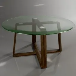 "Glass top dining table on a wooden base, inspired by Holger Roed. Perfect for 3D rendering in videogames or architectural designs. Created in Blender 3D software."