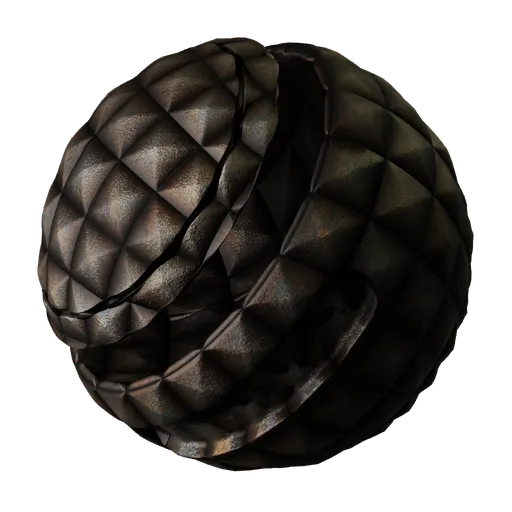 Rusty space-age shader for 3D rendering, blending PBR with procedural techniques, featuring displacement.