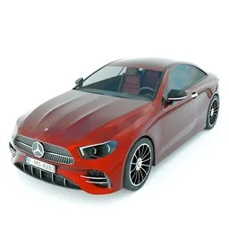 "Mercedes-Benz E-class coupe 2020 in stunning red color showcased in a 3D rendering on a white background. This detailed 3D model, created using Blender 3D software, captures the essence of this iconic car. Perfect for Blender enthusiasts seeking a high-quality 3D model for their designs."