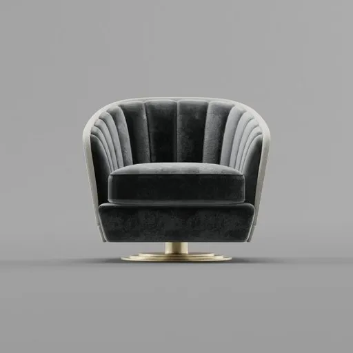 High-quality velvet swivel chair 3D model with gold base, optimized for Blender rendering.