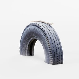 Detailed photorealistic half-buried tire 3D model, ideal for Blender rendering, showcasing texture and shading techniques.