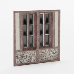 "Low-poly medieval window with leaded glass for Blender 3D game asset. Inspired by Thomas de Keyser and designed by Károly Kernstok with a unique bog oak, wood paneling, and three doors. Realism artstyle with a vertical orientation, perfect for craftsman homes."