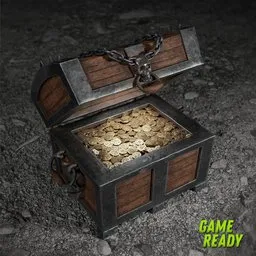 "Skull Chest - Lowpoly Pirate Treasure Chest 3D Model for Blender 3D: Featuring a chest filled with gold coins, this lowpoly pirate treasure chest is perfect for game projects or real-time rendering. With two UV sets and separate controllers for the top and side, this Blender 3D model is optimized for seamless integration. Explore the detailed 2k maps and unlock the immersive gaming experience today!"