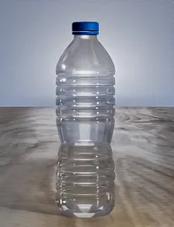 Photorealistic 3D-rendered transparent plastic bottle with blue cap, optimized for Blender integration.