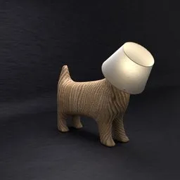 3D-rendered floor lamp modeled as a textured dog with a lampshade head, designed in Blender.