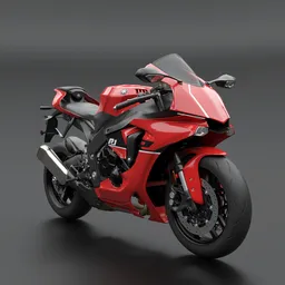 "Get your hands on a realistic 3D model of the iconic Yamaha R1 SuperSport in red and black. This highly detailed replica is perfect for Blender 3D enthusiasts, featuring intricate raytracing and rendered in redshift. Inspired by Shinji Aramaki and with a side view profile, this model is a must-have for sport bike fans."