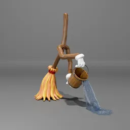 Cartoon broom pours water