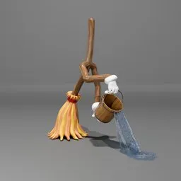 Cartoon broom pours water