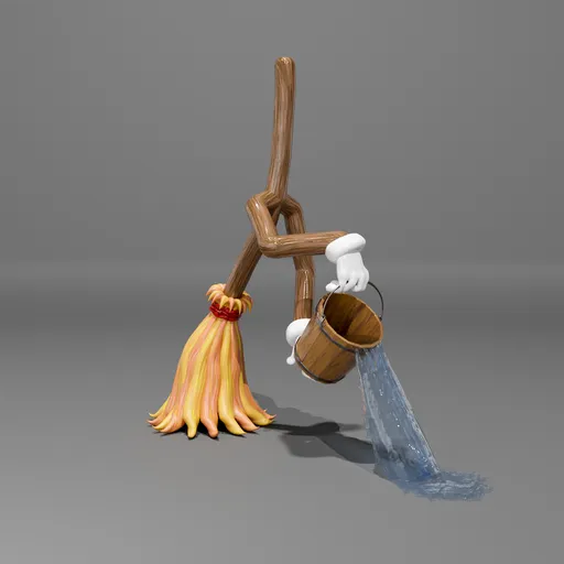 Cartoon broom pours water