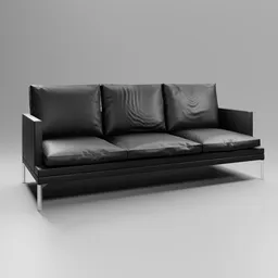 "Highly detailed 3D model of the Zanotta William Sofa in black leather with gray pillows. Perfect for Blender 3D projects in the sofa category. Rendered in RE Engine with a slim body design and wireframe models."