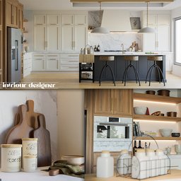 Realistic Blender 3D modeled kitchen scene with PBR textures and detailed appliances, perfect for creative professionals.