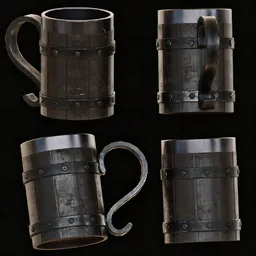 Medieval Wooden Mug with Iron Bands