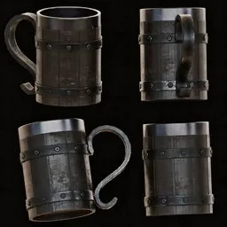 Medieval Wooden Mug with Iron Bands