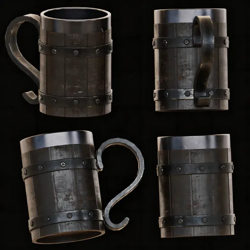 Medieval Wooden Mug with Iron Bands