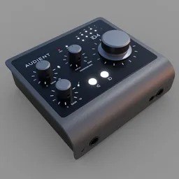 "3D model of a black and silver Audient iD4 MKII audio interface created in Blender 3D, rigged and with subdivision control. All quads, no N-gon or tri, perfect for design rendering or production. Created by Kloworks and available for support on Patreon."