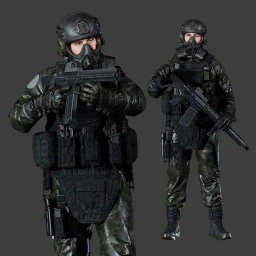 Hazmat Soldier Rigged Dark Green Suit
