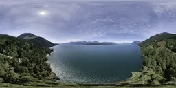 Aerial Lake Mountains Sunny Day
