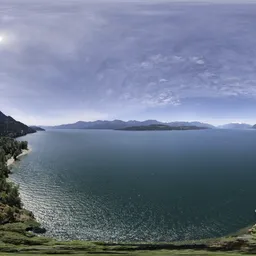Aerial Lake Mountains Sunny Day