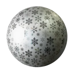 Glittering silver snowflakes pattern on seamless PBR material for 3D modeling and rendering in Blender and other software.