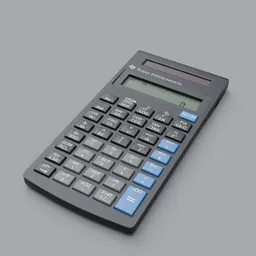 Realistic 3D render of a solar-powered calculator, highly detailed model with custom screen design, suitable for Blender rendering.