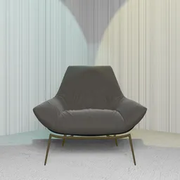 Realistic 3D model of a modern grey armchair with golden legs, designed for Blender rendering.