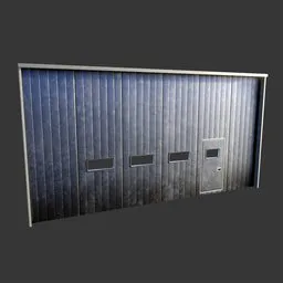 Industrial-style 3D modeled warehouse gate with windows, ready for Blender rendering and animation.