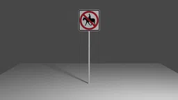 Detailed 3D rendered traffic sign prohibiting horse crossing, designed in Blender, suitable for various digital scenes.