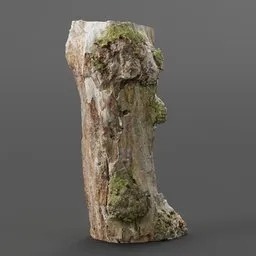 "3D model of a moss covered log, created in Blender 3D software using a Photoscan. Featured in Artistation and suitable for use as a tree in game development. Captured from a real wooden log found in Hády."